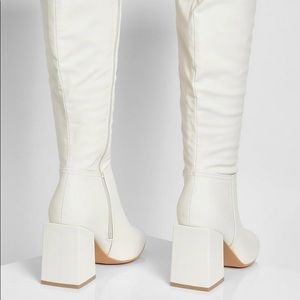 White Knee High Block Heel Tall Boot